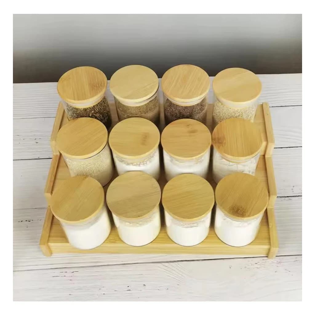 Glass Spice Jar Set with Bamboo Rack